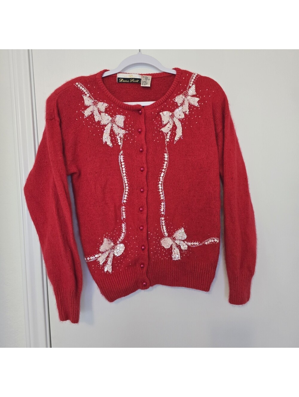 VTG Embellished Christmas Sweater Grandmacore Granny Chic Wool Angora Rabbit